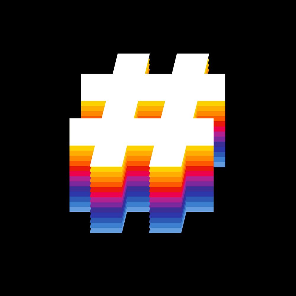Hashtag  sign retro colorful layered symbol illustration