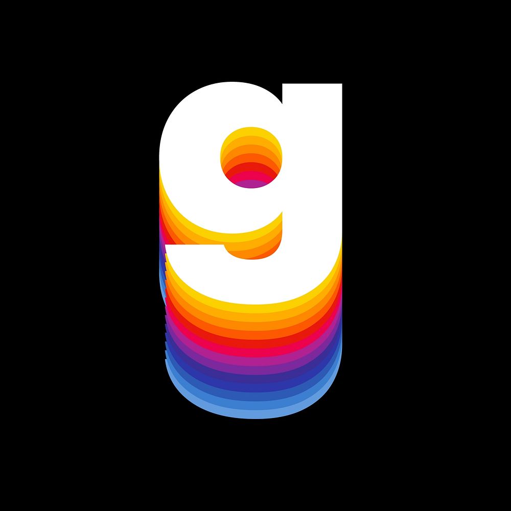Letter g retro colorful layered alphabet illustration