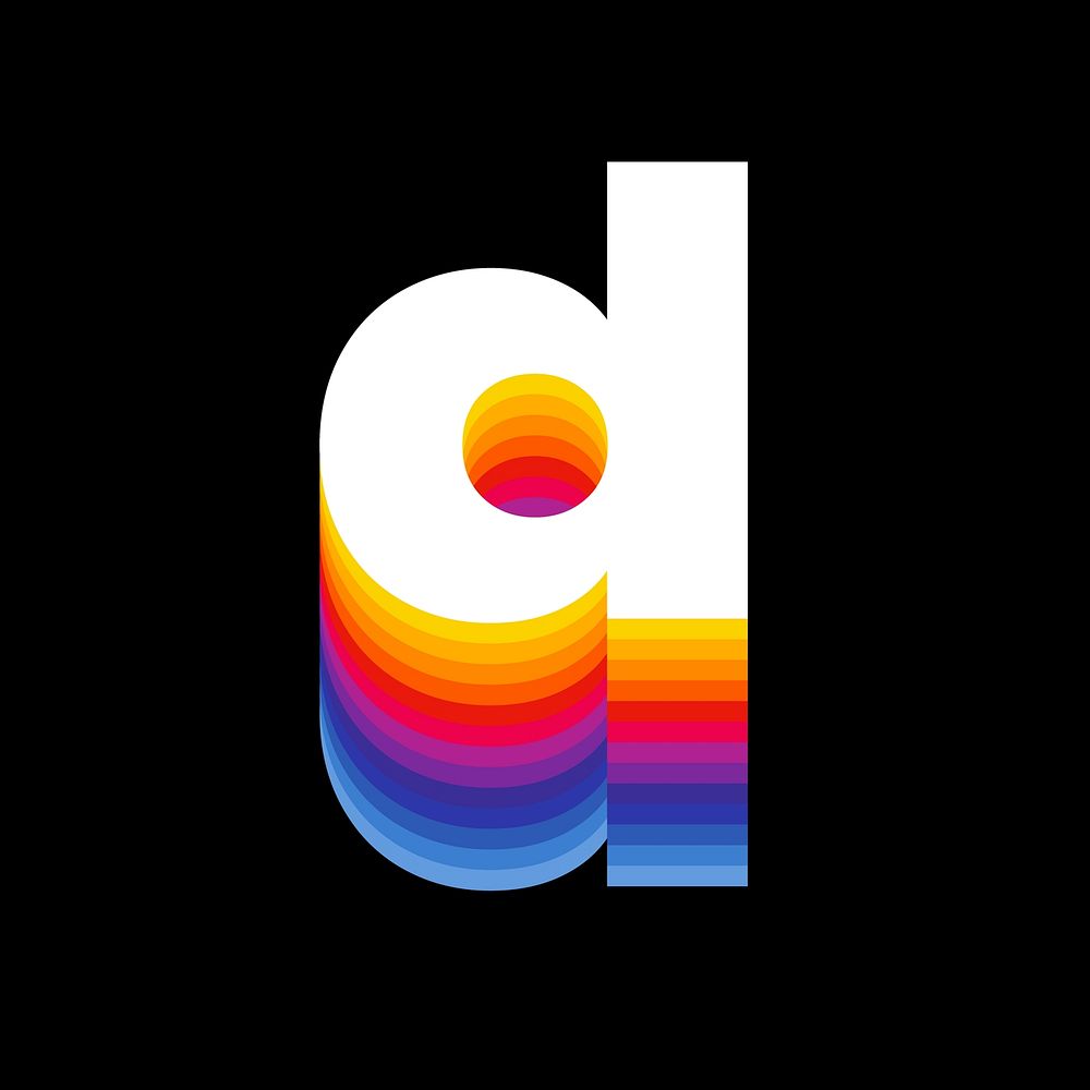 Letter d retro colorful layered alphabet illustration