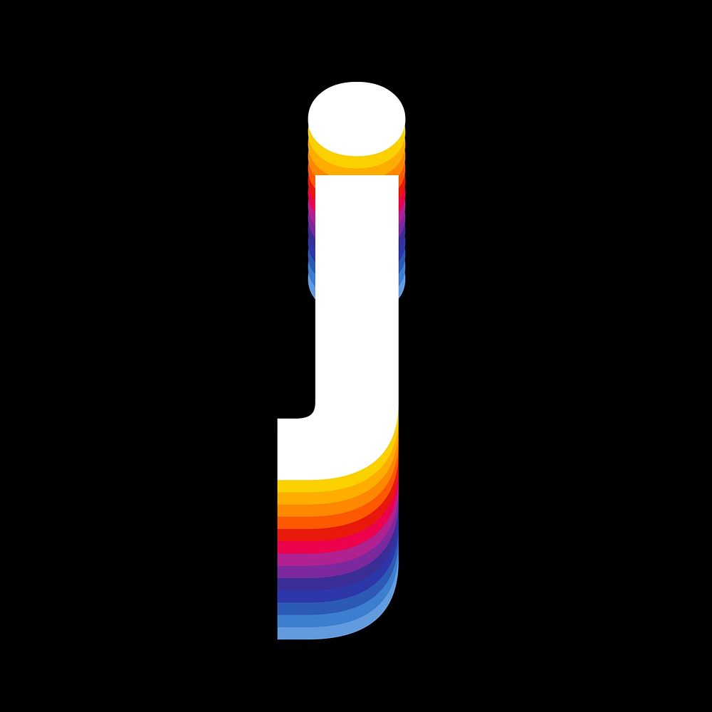 Letter j retro colorful layered alphabet illustration