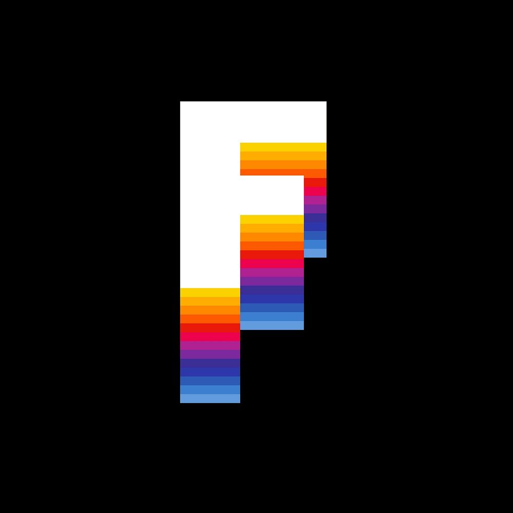 Letter f retro colorful layered alphabet illustration