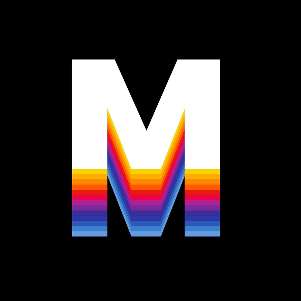 Letter m retro colorful layered alphabet illustration