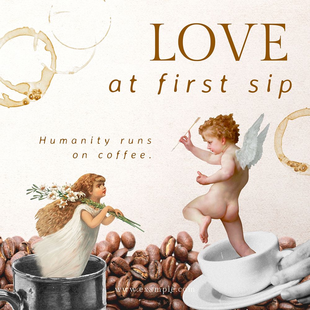 Cupid coffee Instagram post template, vintage aesthetic remix