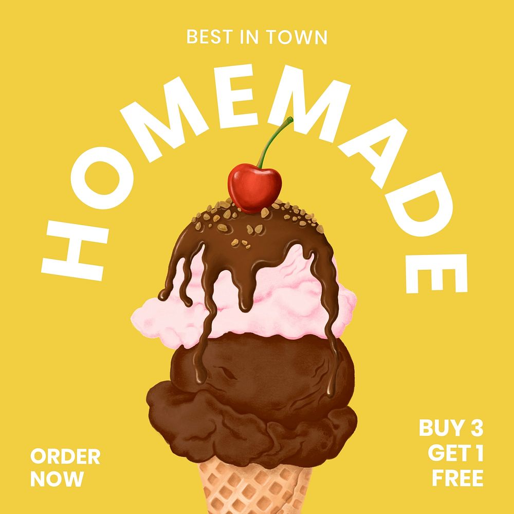 Ice-cream shop Instagram post template, dessert ad