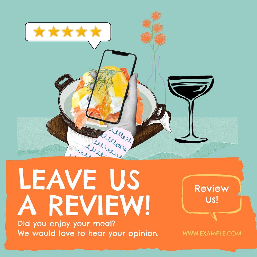 Restaurant review Facebook story template,  collage remix design