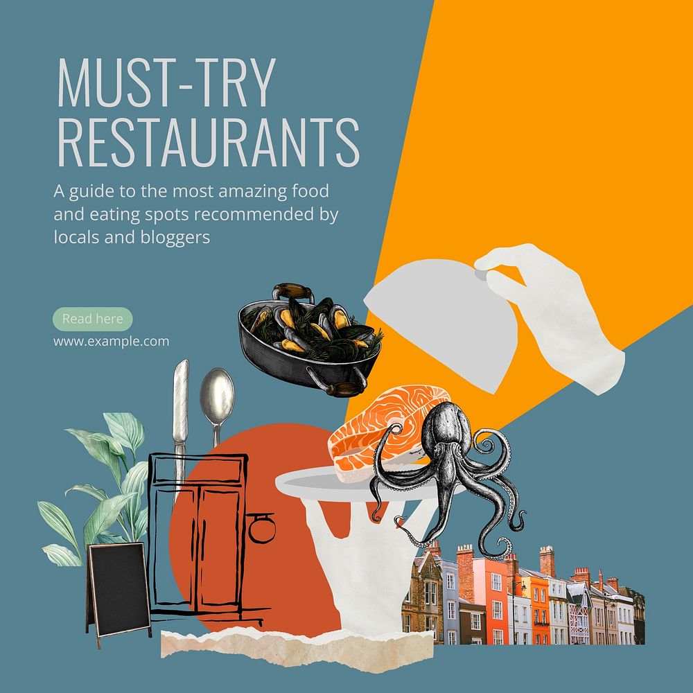 Well-known restaurant Instagram post template, editable collage remix design