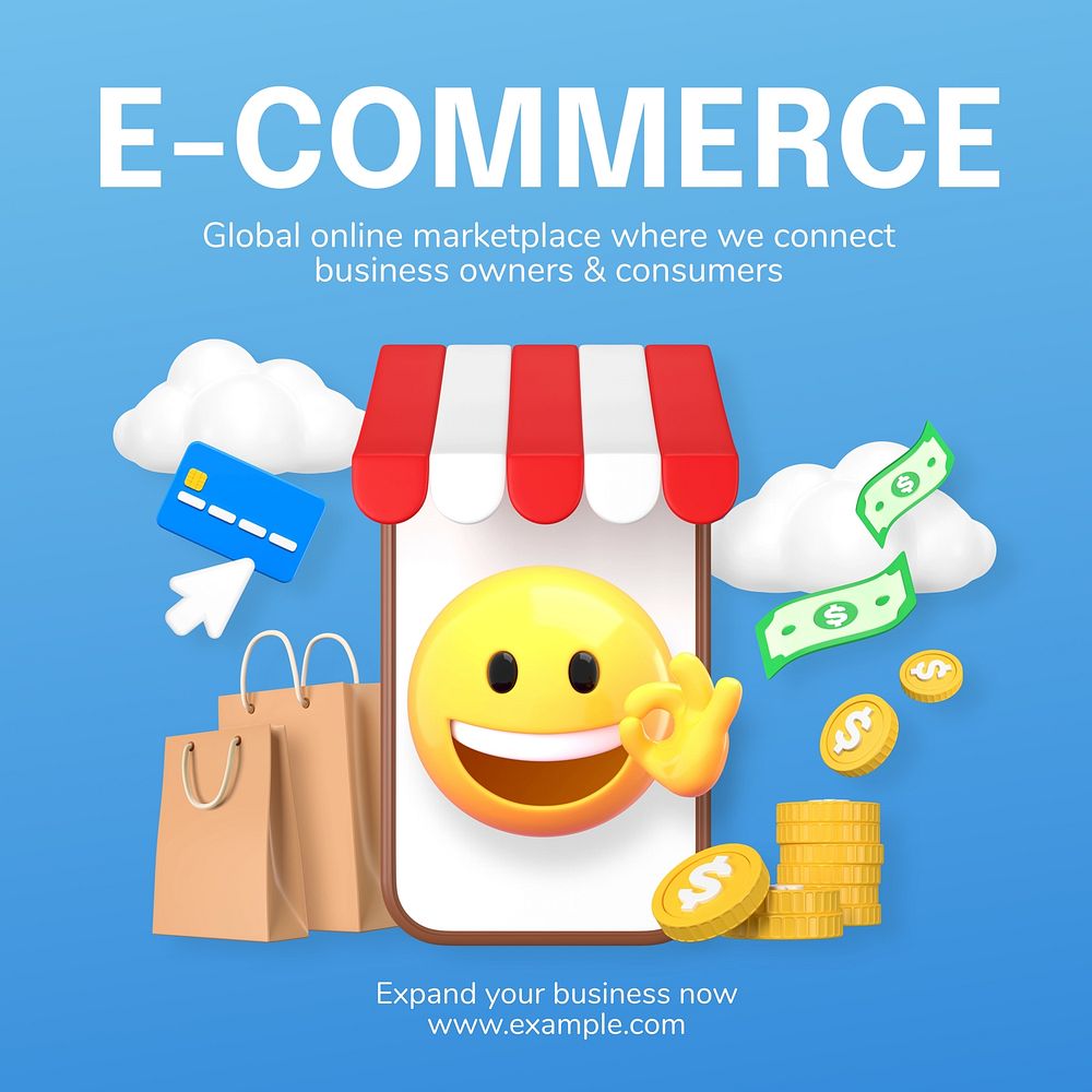 E-commerce emoticon Facebook ad template, 3D emoticon editable design