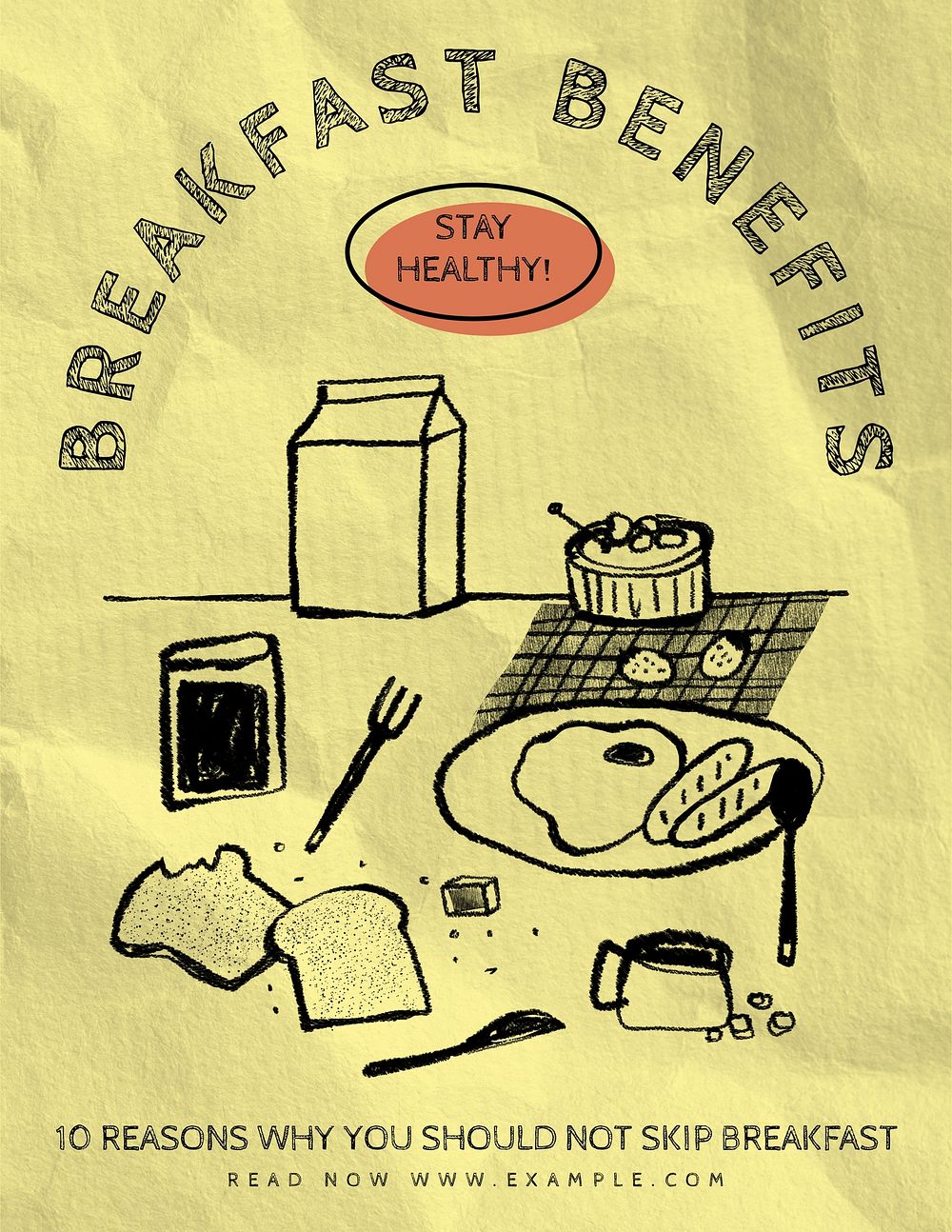 Breakfast doodle flyer template  
