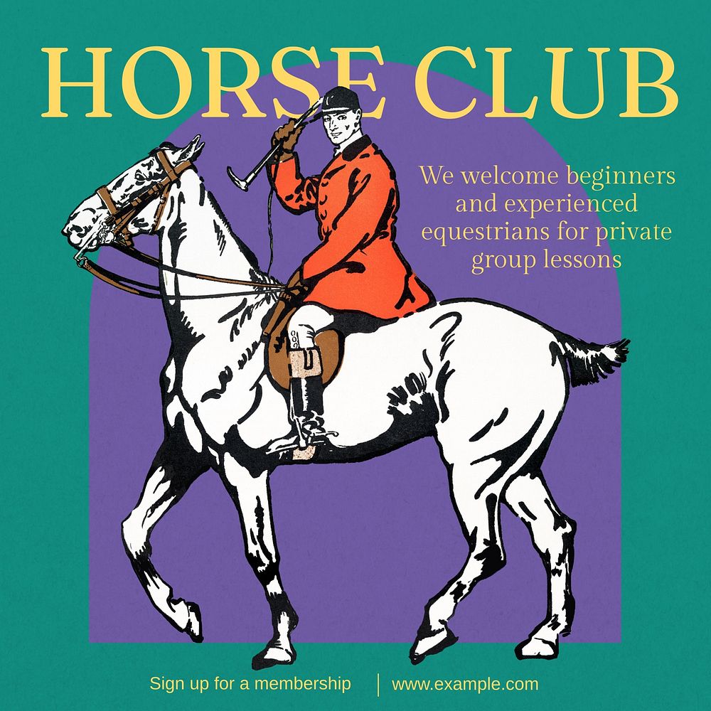 Horse club Instagram ad template,  Art Nouveau design, remixed by rawpixel