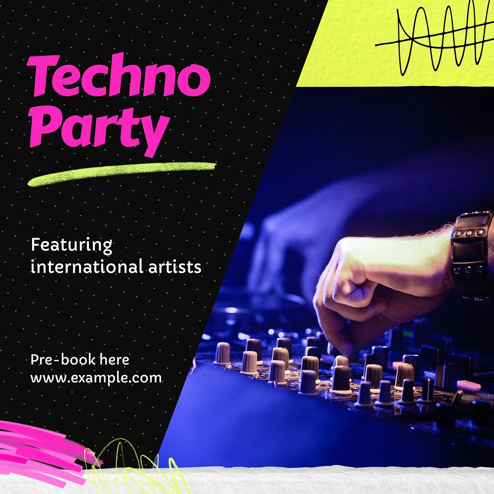Techno party Instagram post template