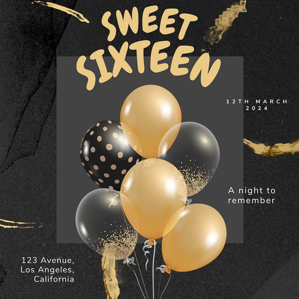 Sweet sixteen birthday Instagram post template