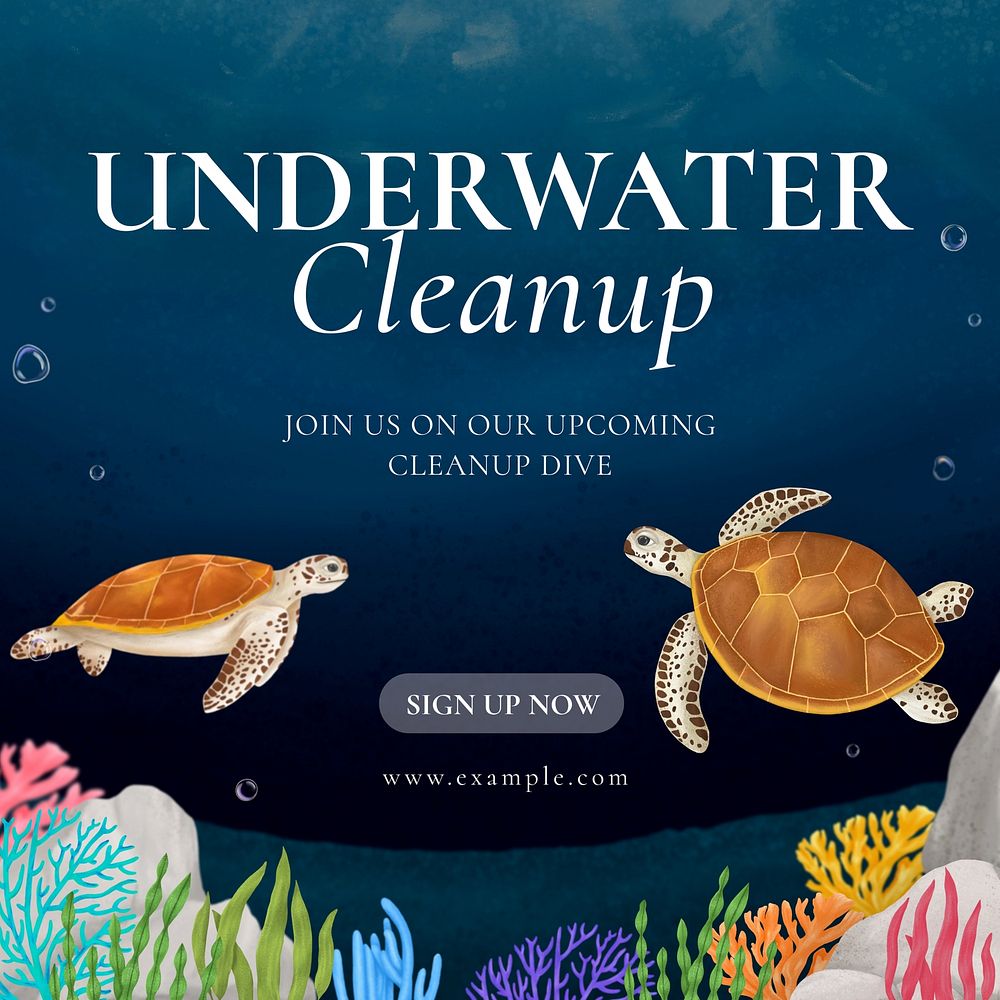 Underwater cleanup Instagram post template, editable aesthetic paint remix 