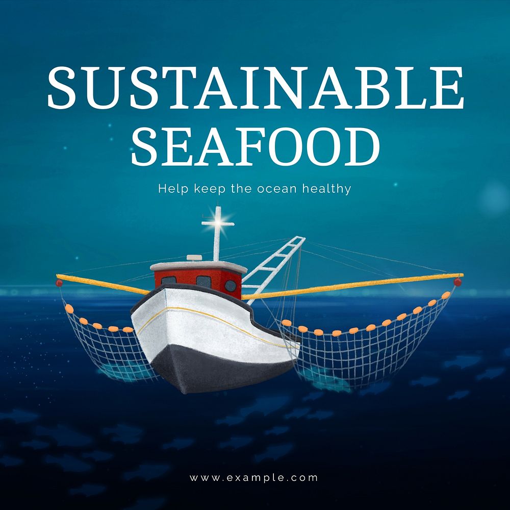 Sustainable seafood Instagram post template, editable aesthetic paint remix 