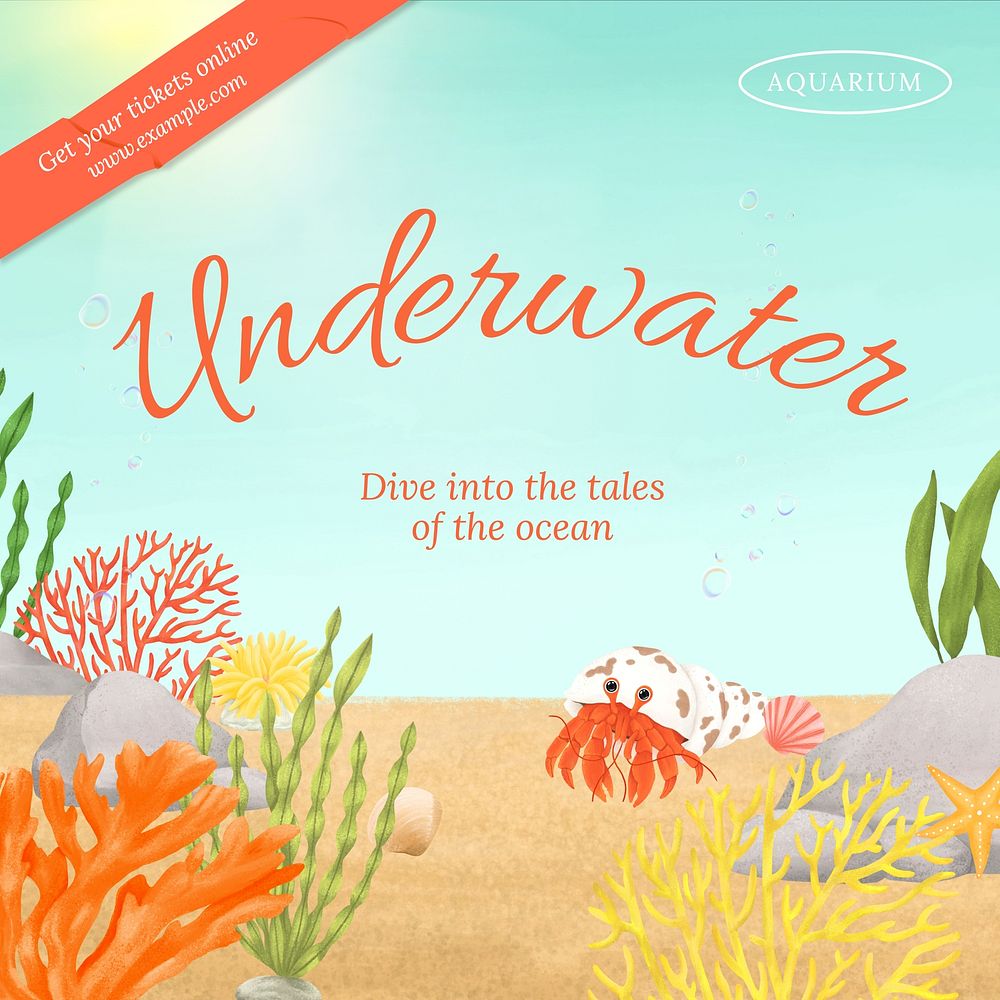 Underwater tale Instagram post template, editable aesthetic paint remix 