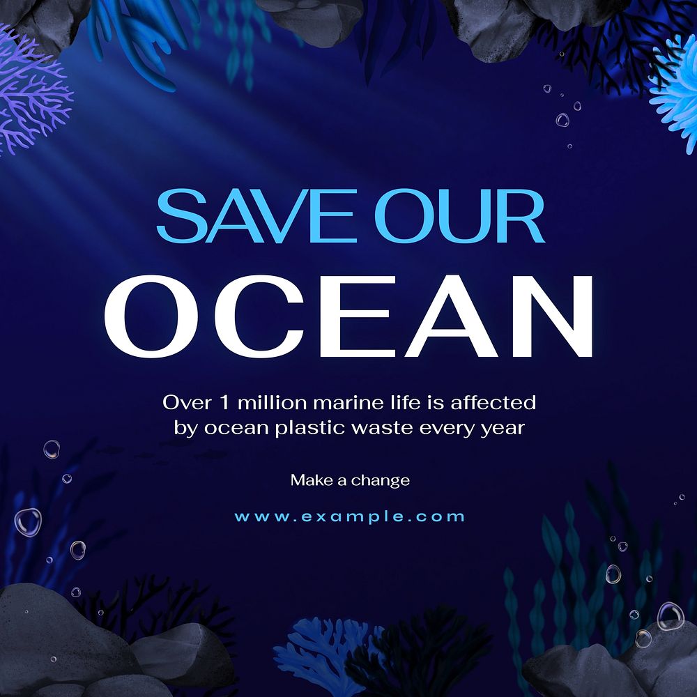 Save oceans Instagram post template, editable aesthetic paint remix 