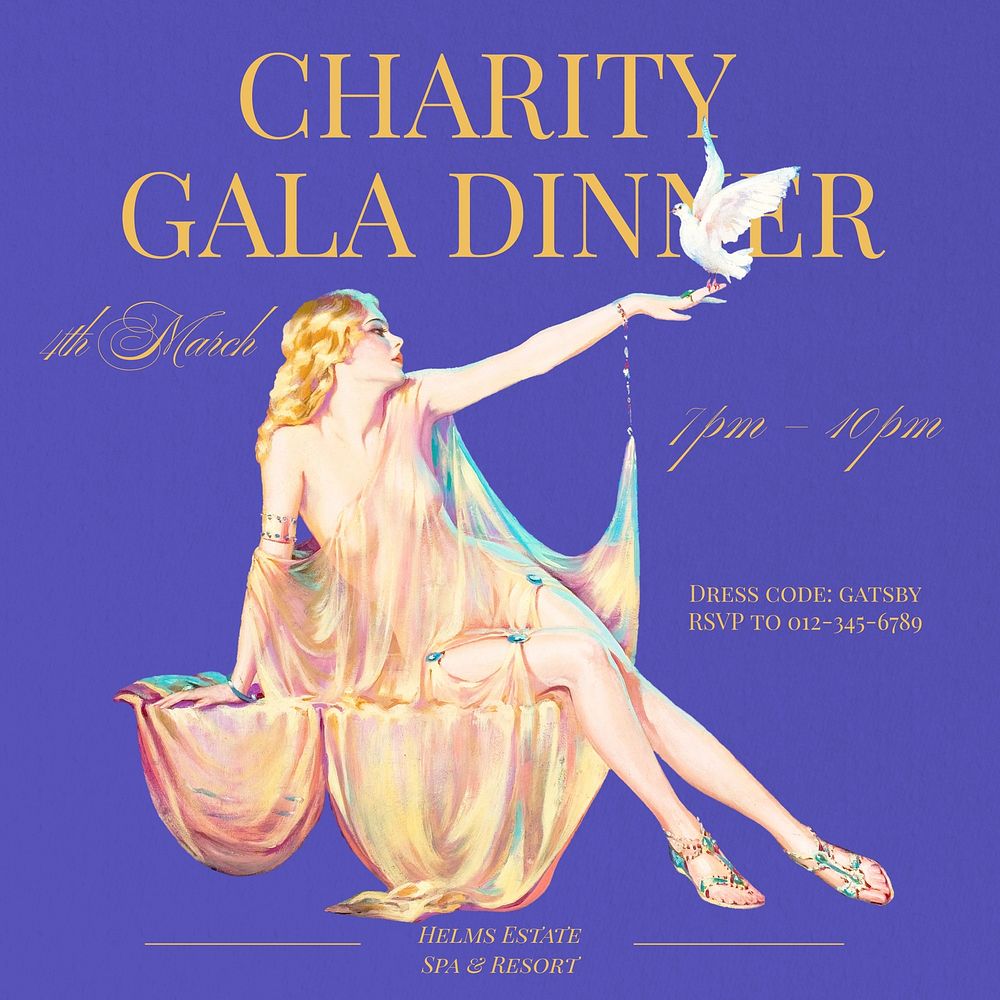 Charity gala dinner post template social media design