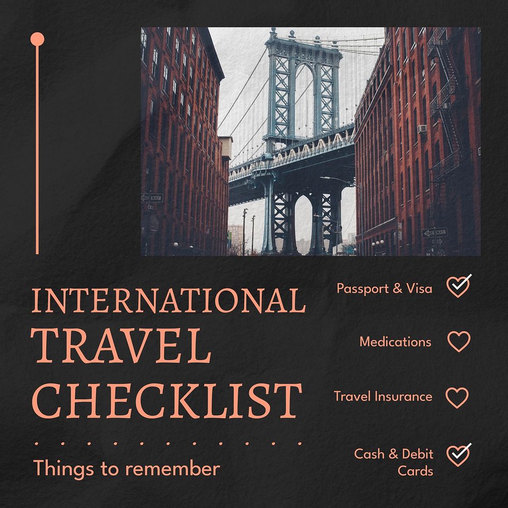 International travel checklist Instagram post template