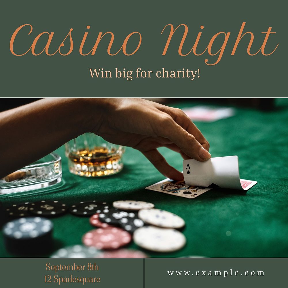 Charity casino night post template, editable social media design
