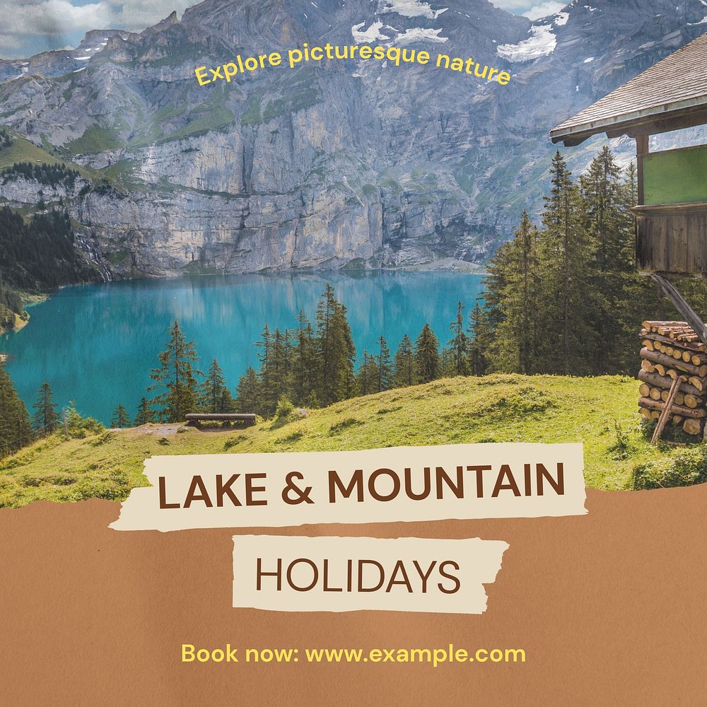 Lake & mountain holidays post template,  social media design