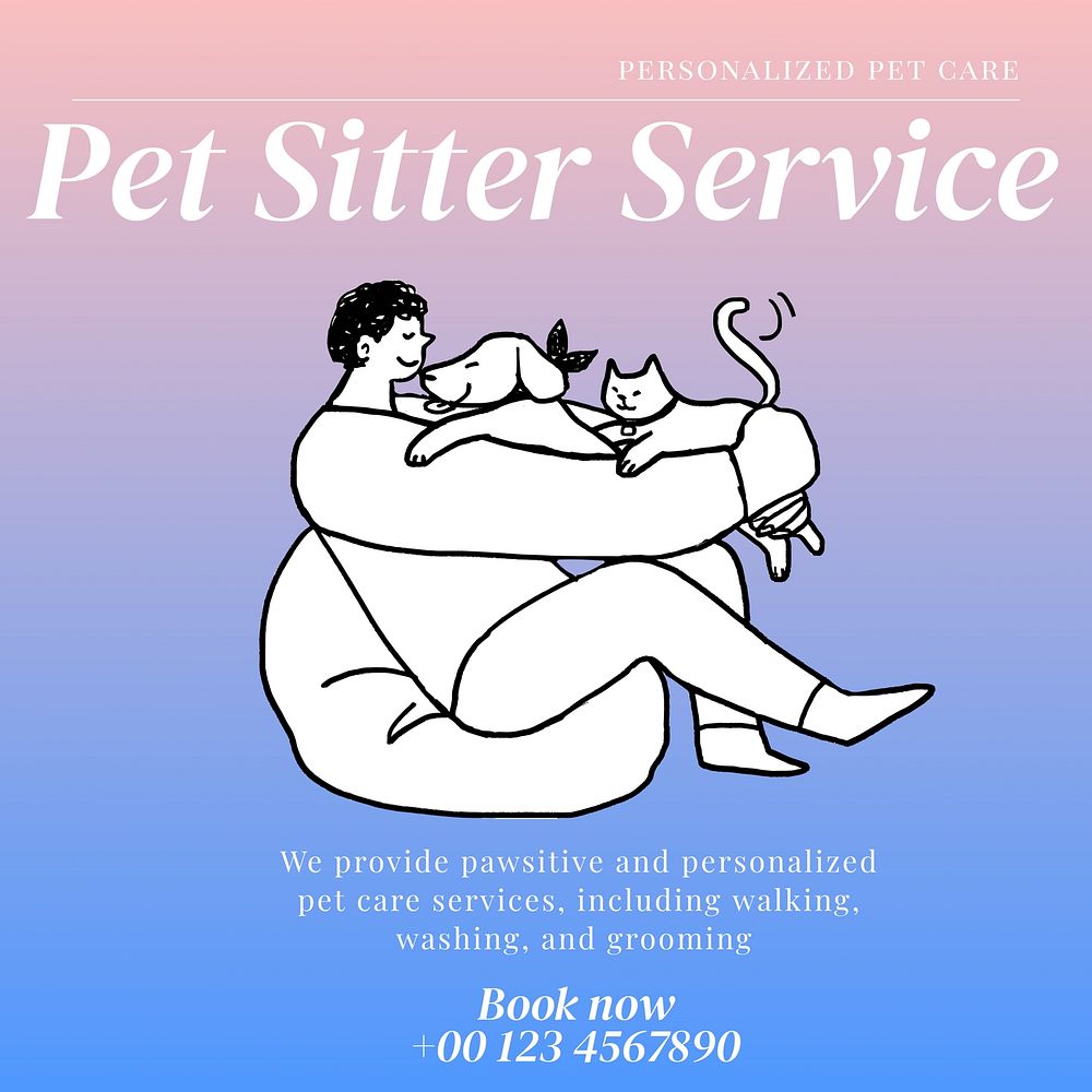 Pet sitter service post template social media design