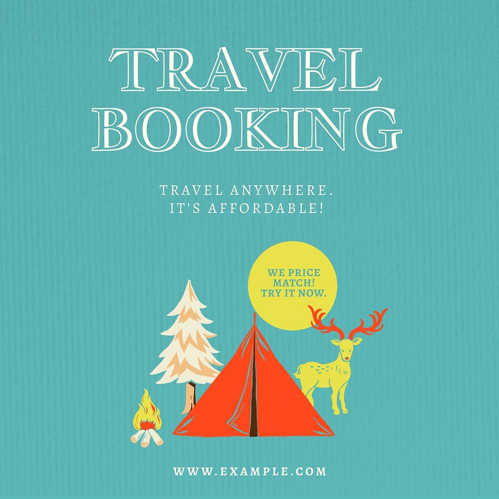 Travel booking website Instagram post template  