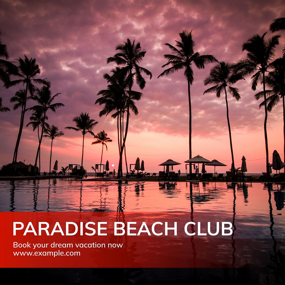 Paradise beach club Instagram post template