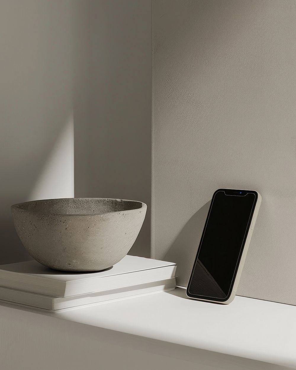 A phone mockup bowl electronics windowsill.