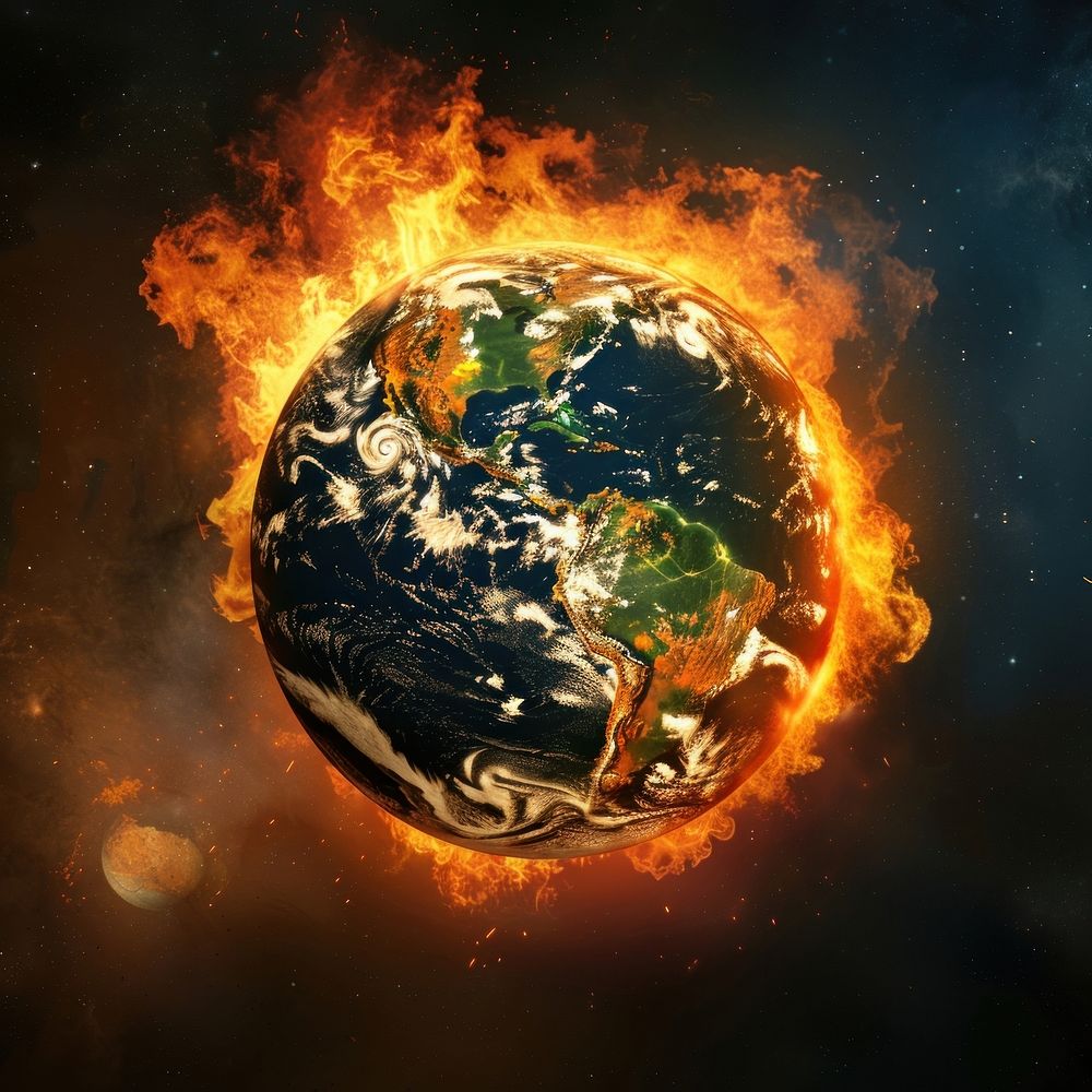 Earth is on fire planet space flame.