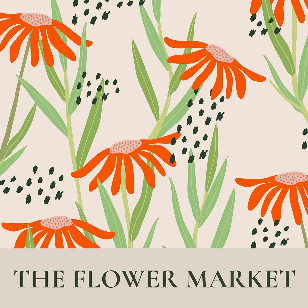 Flower market instagram ads template, minimal illustration