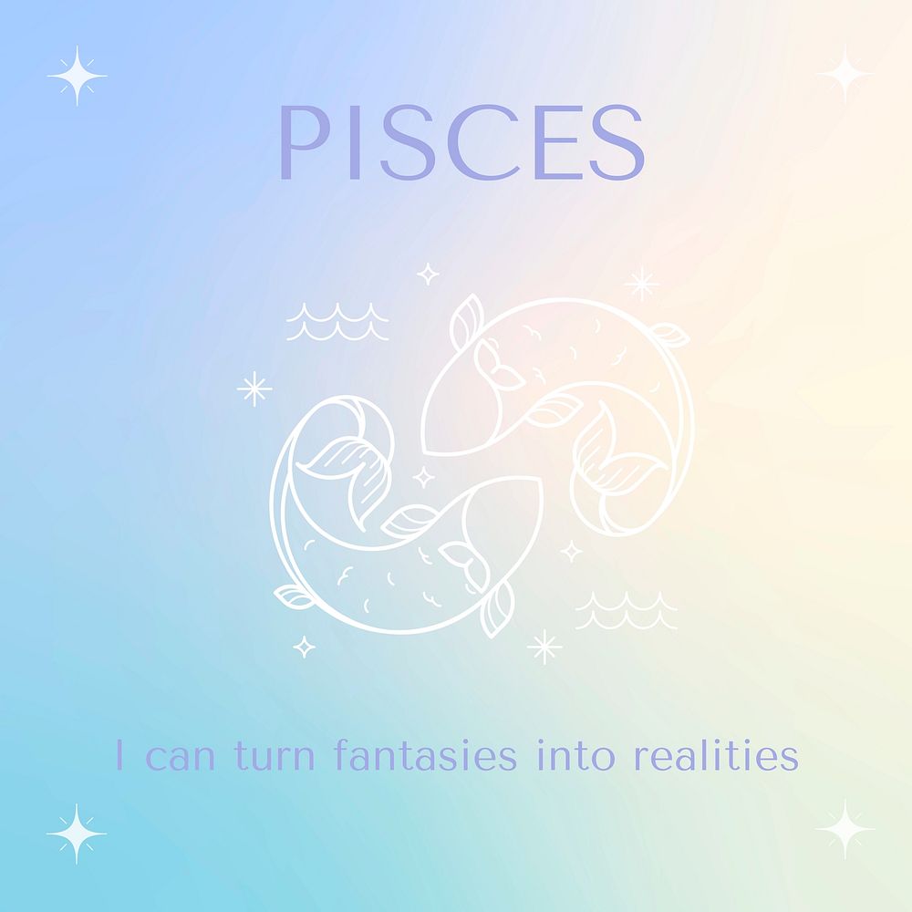 Pisces horoscope Instagram post template holographic design