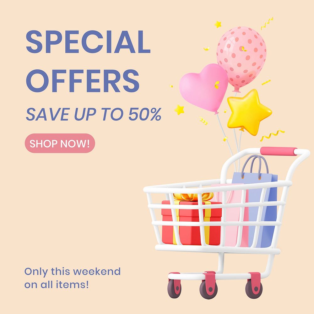 Special offers Facebook ad template colorful 3D design