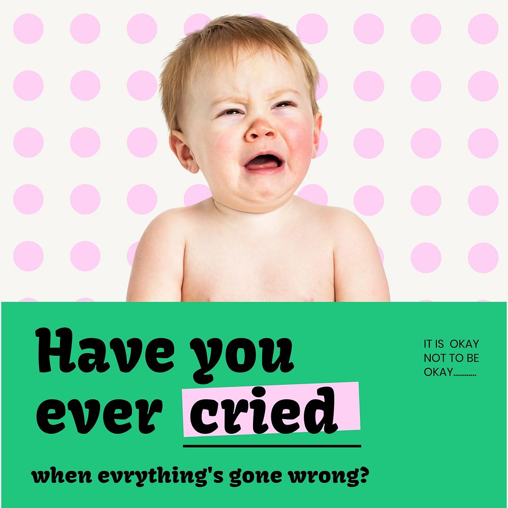Mental health Facebook post template, crying baby design