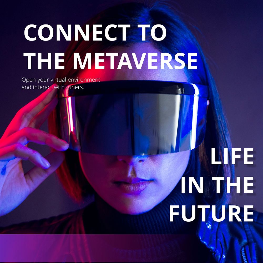 Neon Metaverse Instagram post template, futuristic technology