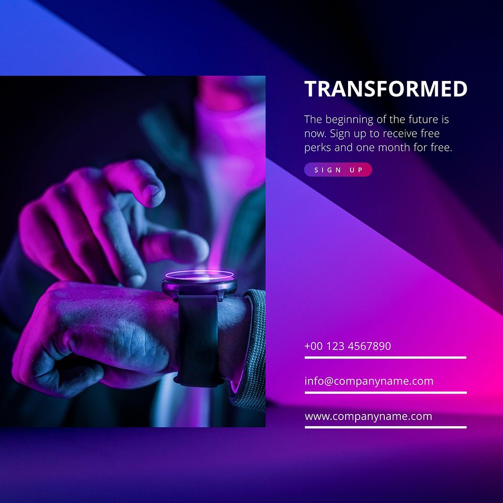 Digital transformation Instagram post template, neon design
