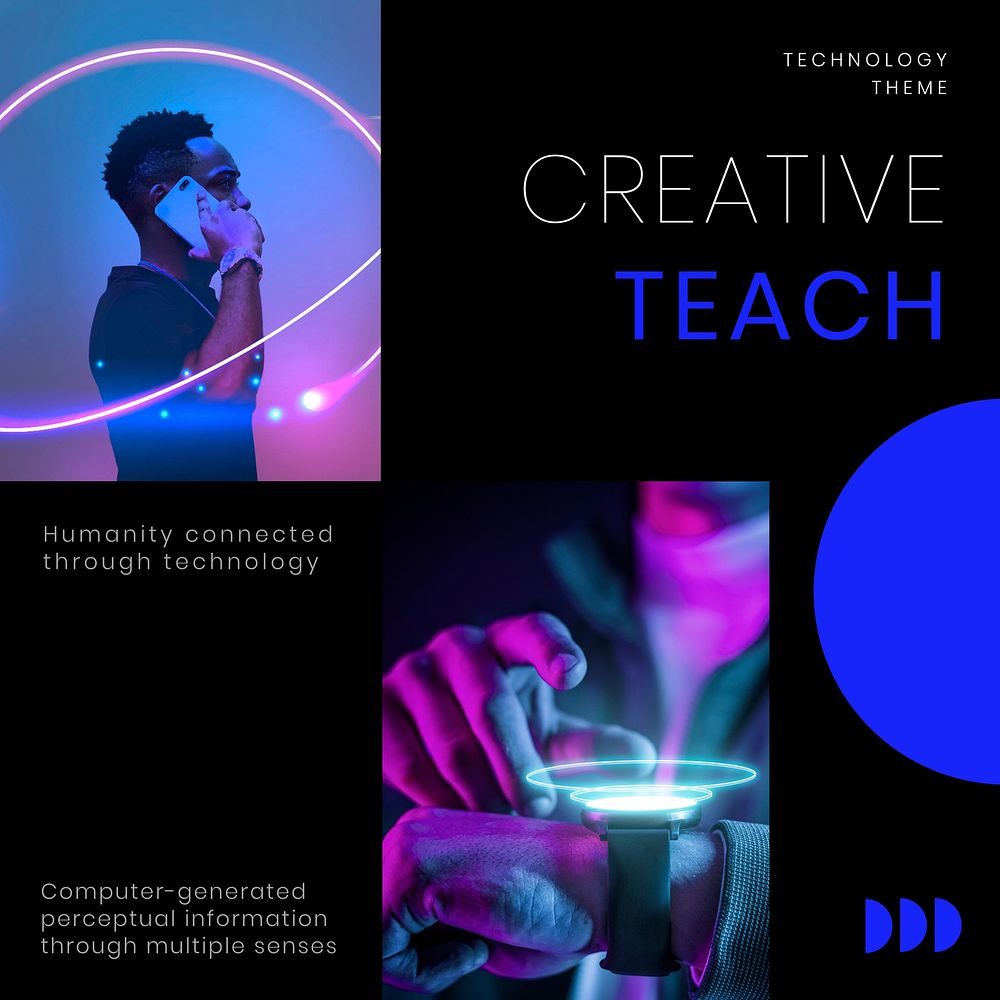 Creative teach Instagram post template, neon design