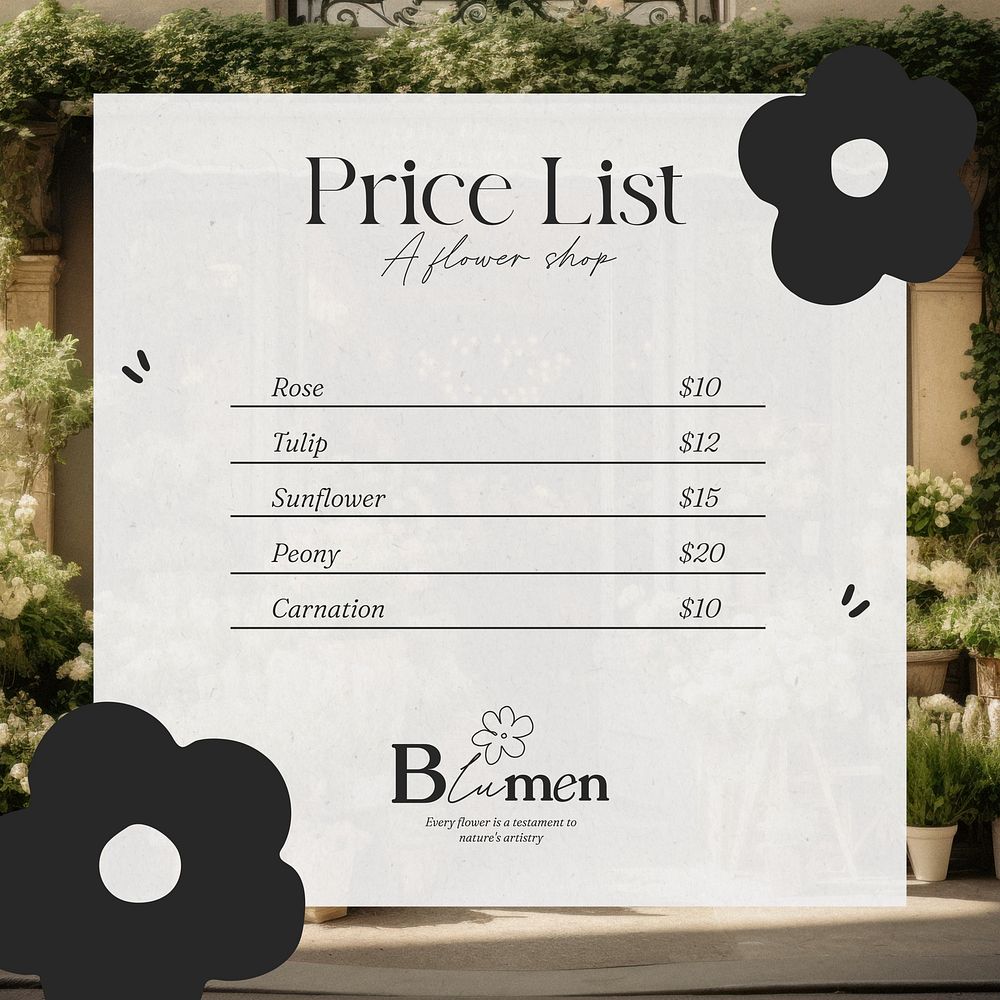 Flower price list Instagram post template