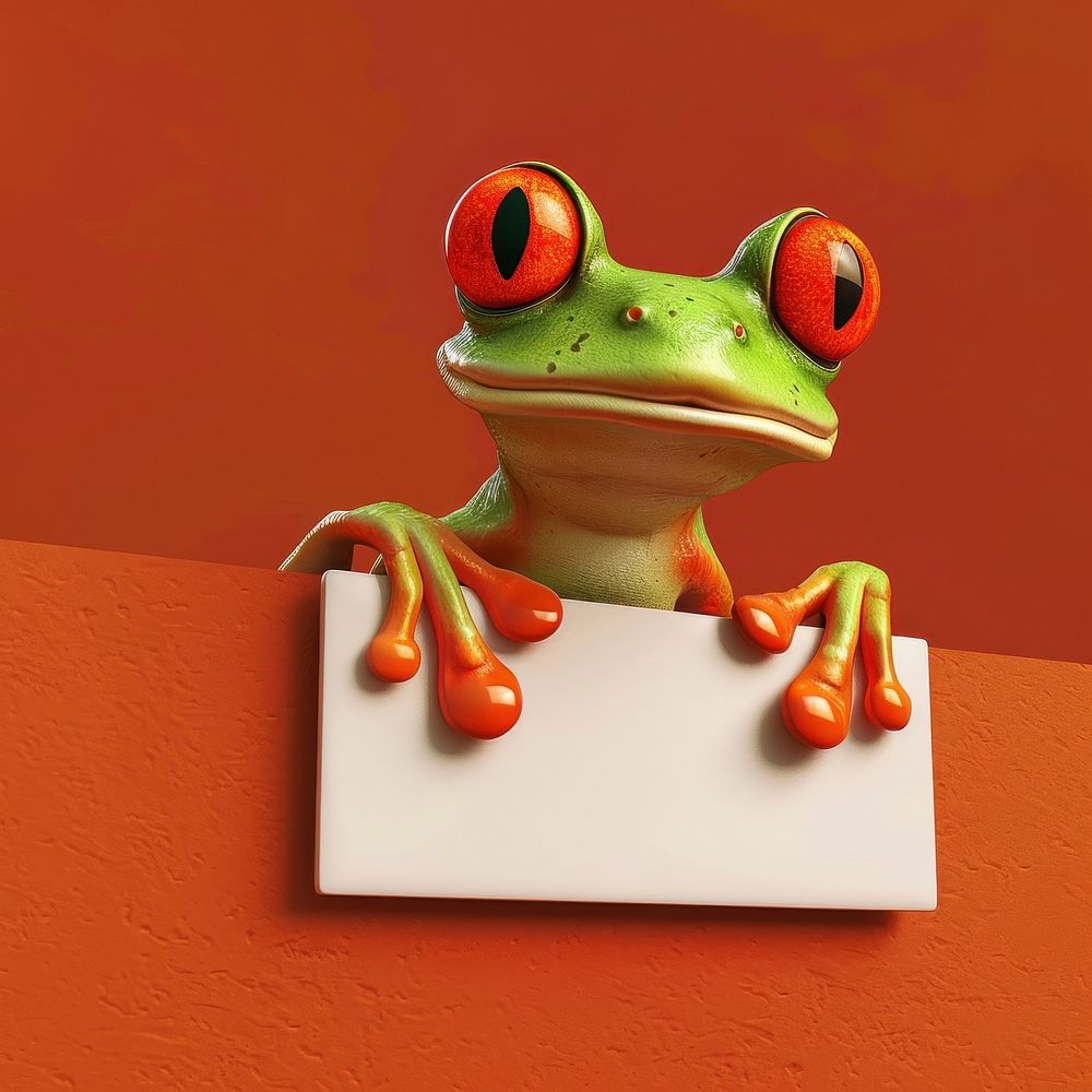 Colorful frog holding blank sign
