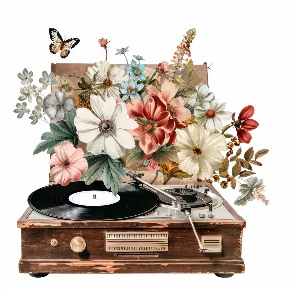 Vintage floral record player illustration