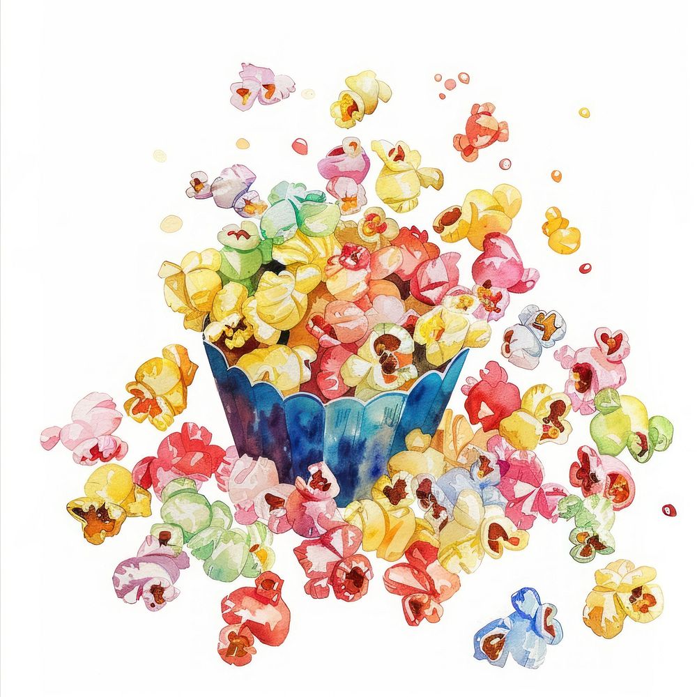 Colorful watercolor popcorn illustration