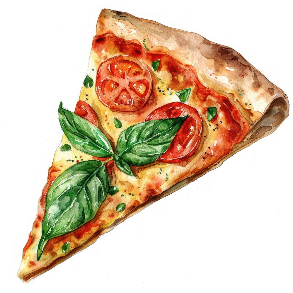 Delicious watercolor pizza slice