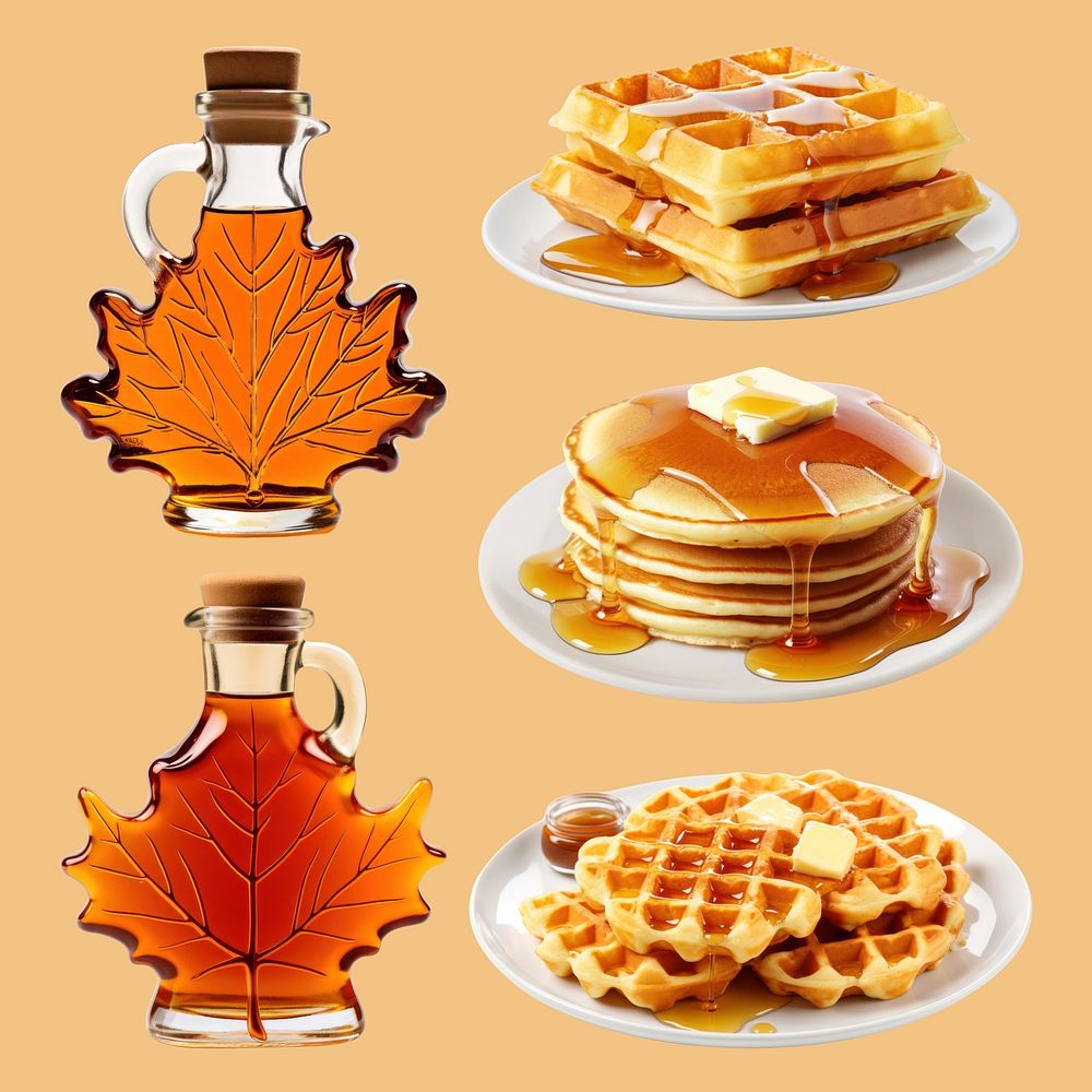 Pancake with maple syrup bottle element set