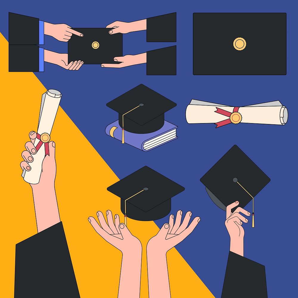 Colorful graduation illustration set | Free Photo - rawpixel