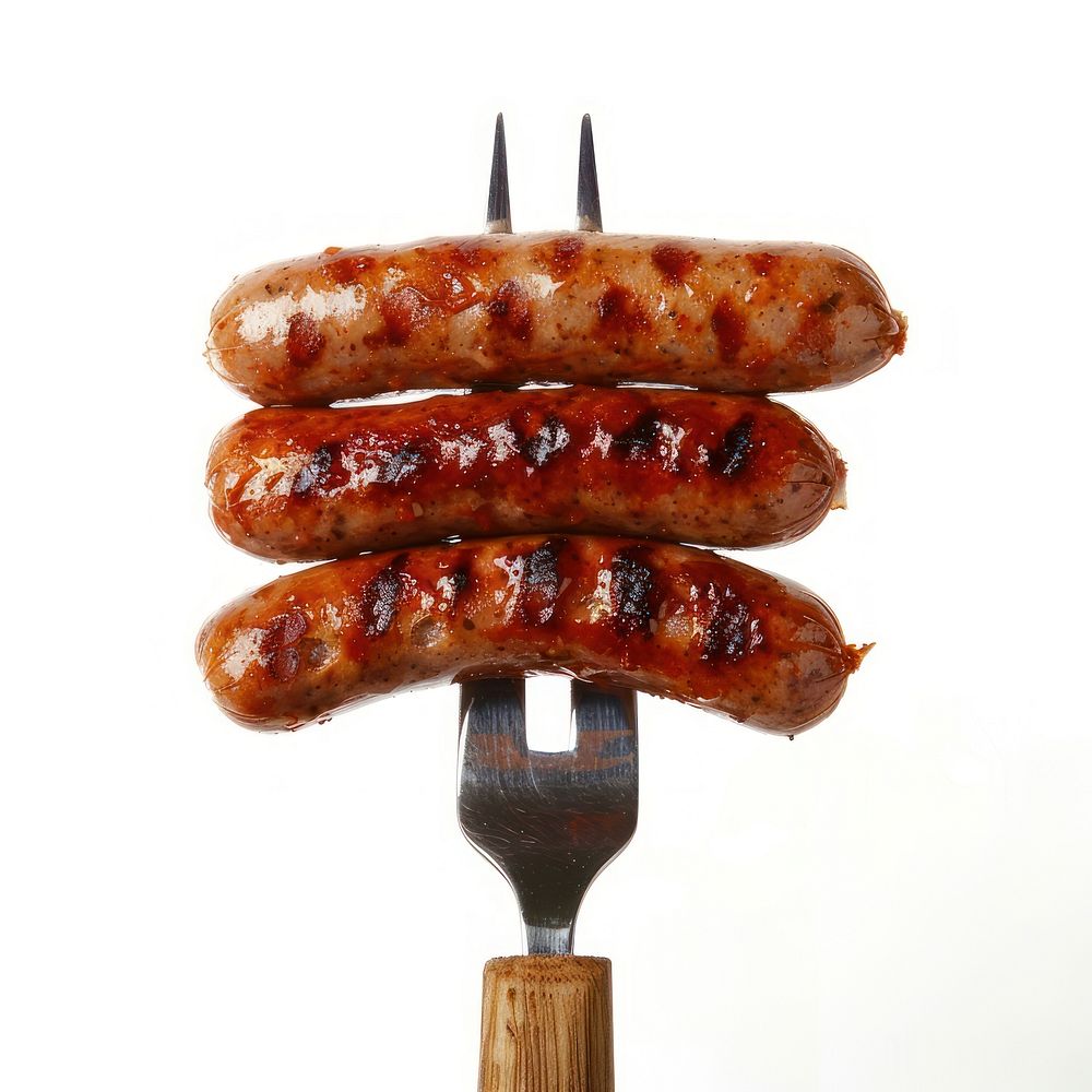 Grilled sausages on a fork