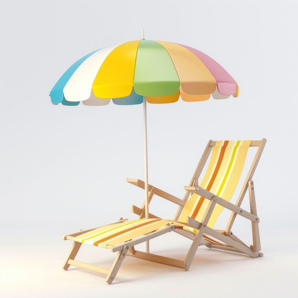 Colorful beach umbrella and chairs