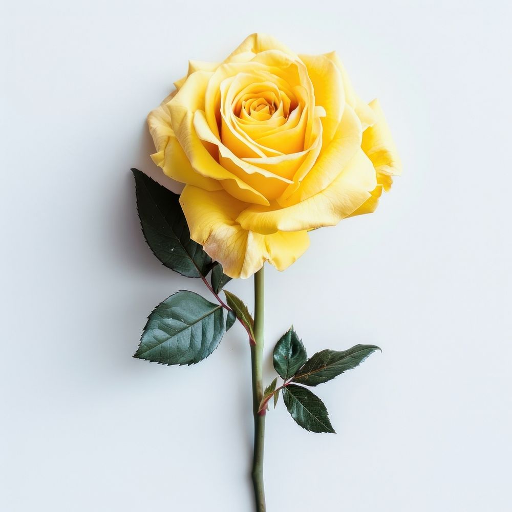 Elegant yellow rose on white