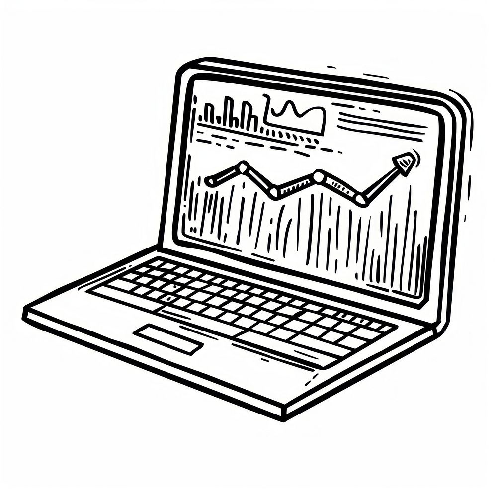 Laptop analytics line graph illustration