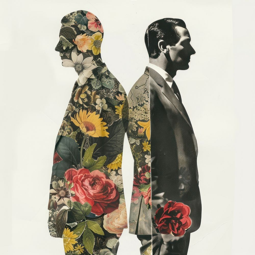 Floral silhouettes facing opposite directions