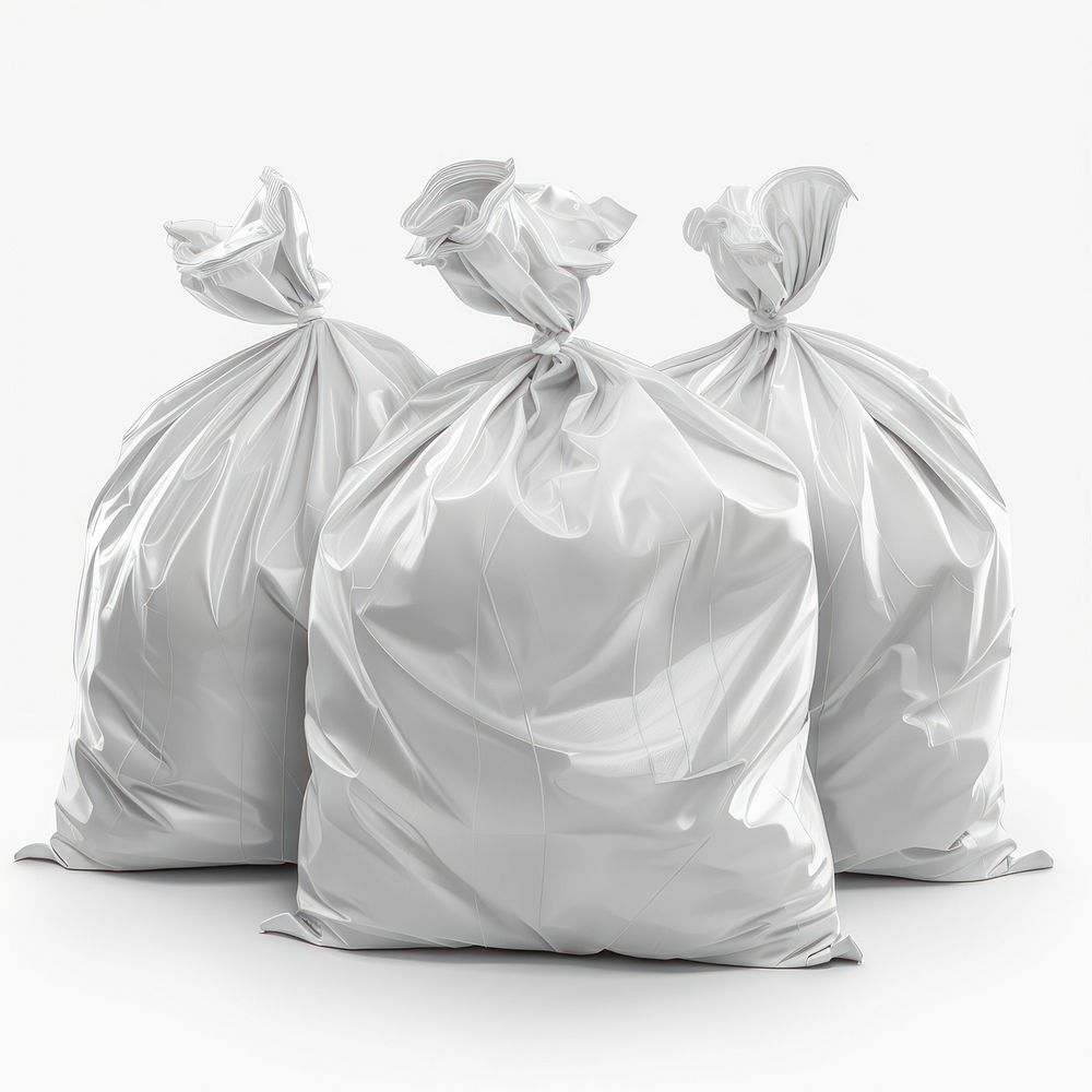 Three white garbage bags tied