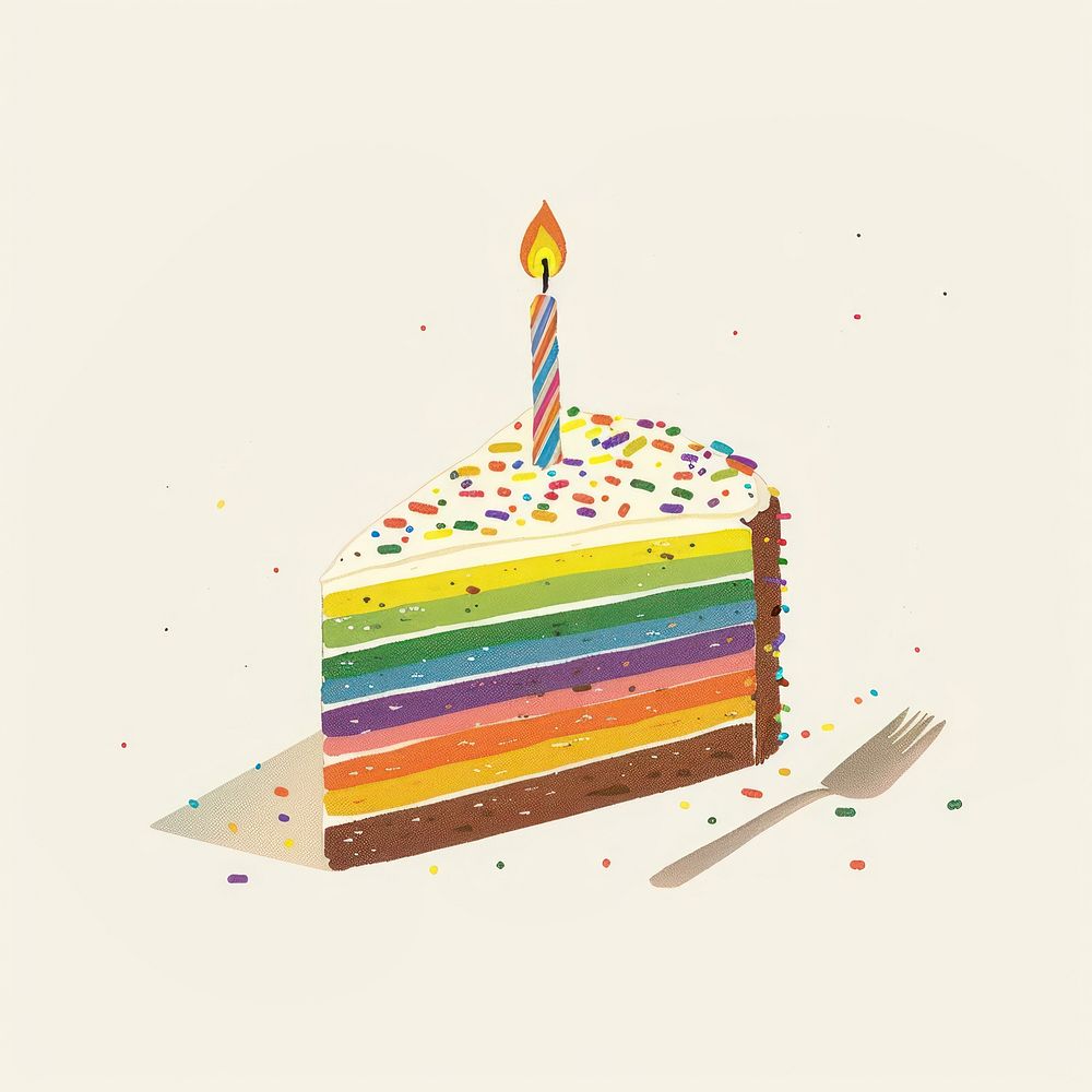 Colorful rainbow cake slice illustration