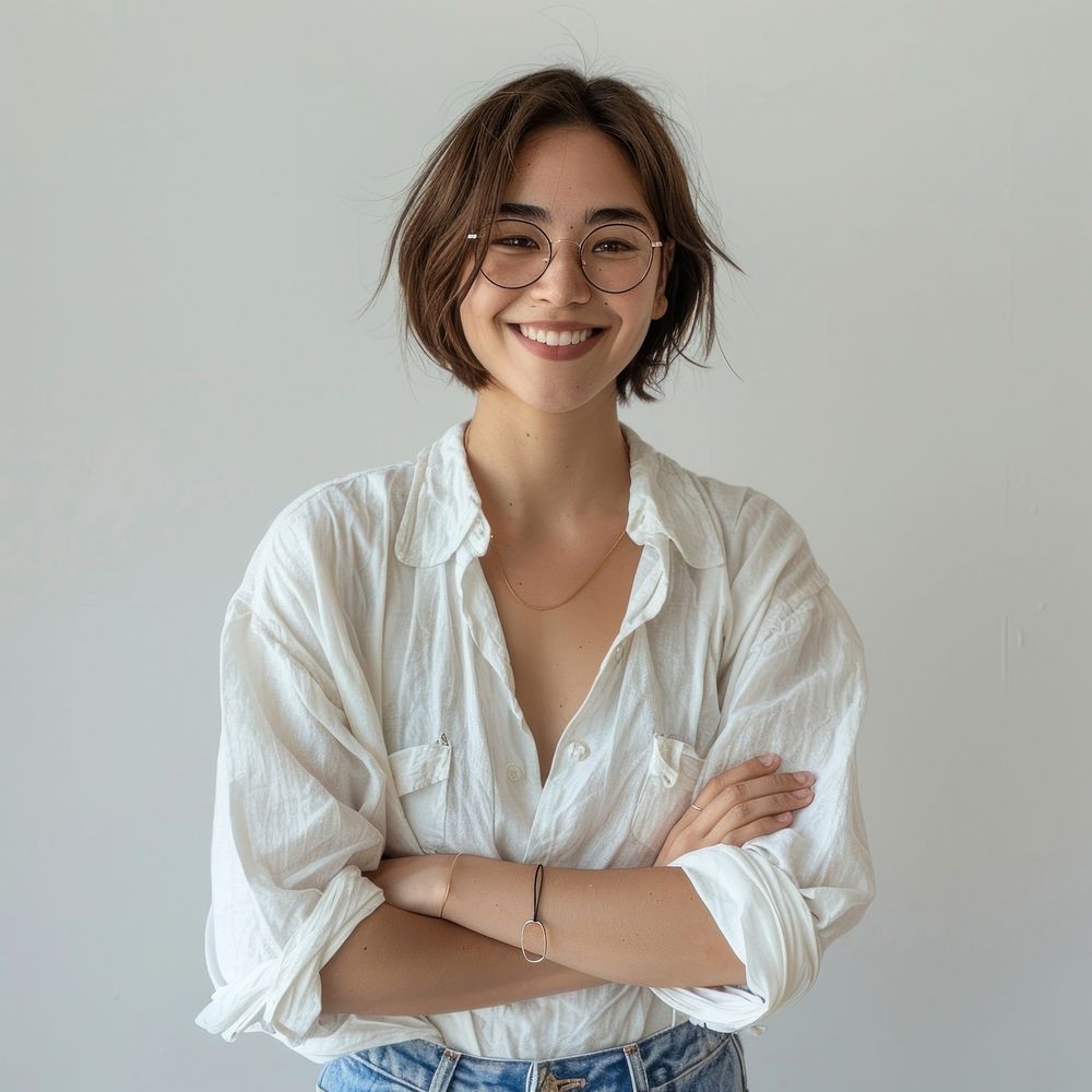 Smiling woman wearing glasses